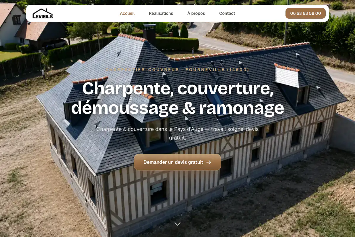 Site web de Levieils, charpentier-couvreur à Fourneville dans le Pays d'Auge